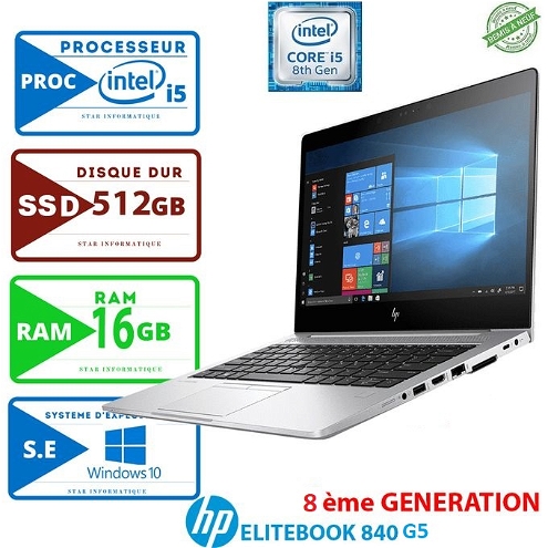 Hp Elitebook 840 G5 Core i5-8350U 8Go 256 Go SSD