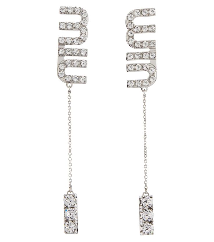 Logo crystal-embellished earrings in silver - Miu Miu _ Mytheresa-min