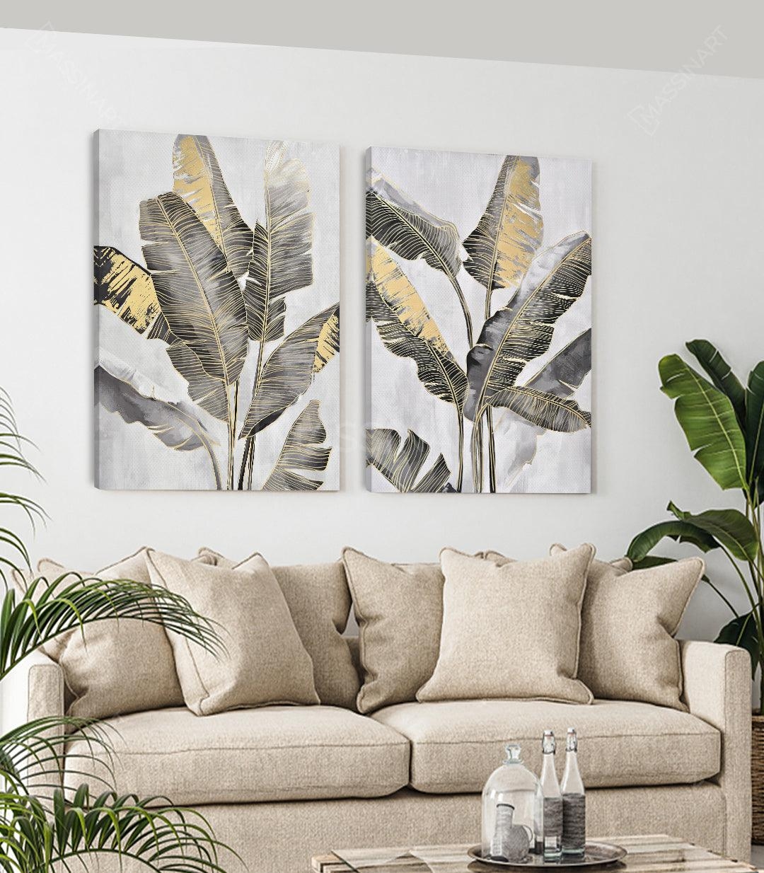 Tableau-decoratif-moderne-bananas-leaves-expressionism-decoration-artistique-design-salon-bureau-maroc-massinart