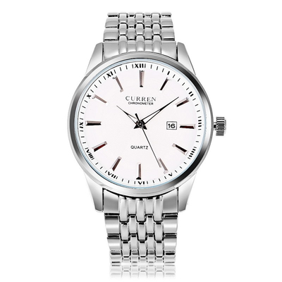 CURREN 8052 Montre Homme Quartz Argent et Blanc