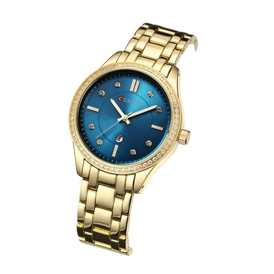 Curren 9010 Or-Bleu Montre Femmes Casual Mode Quartz Étanche Acier Inoxydable