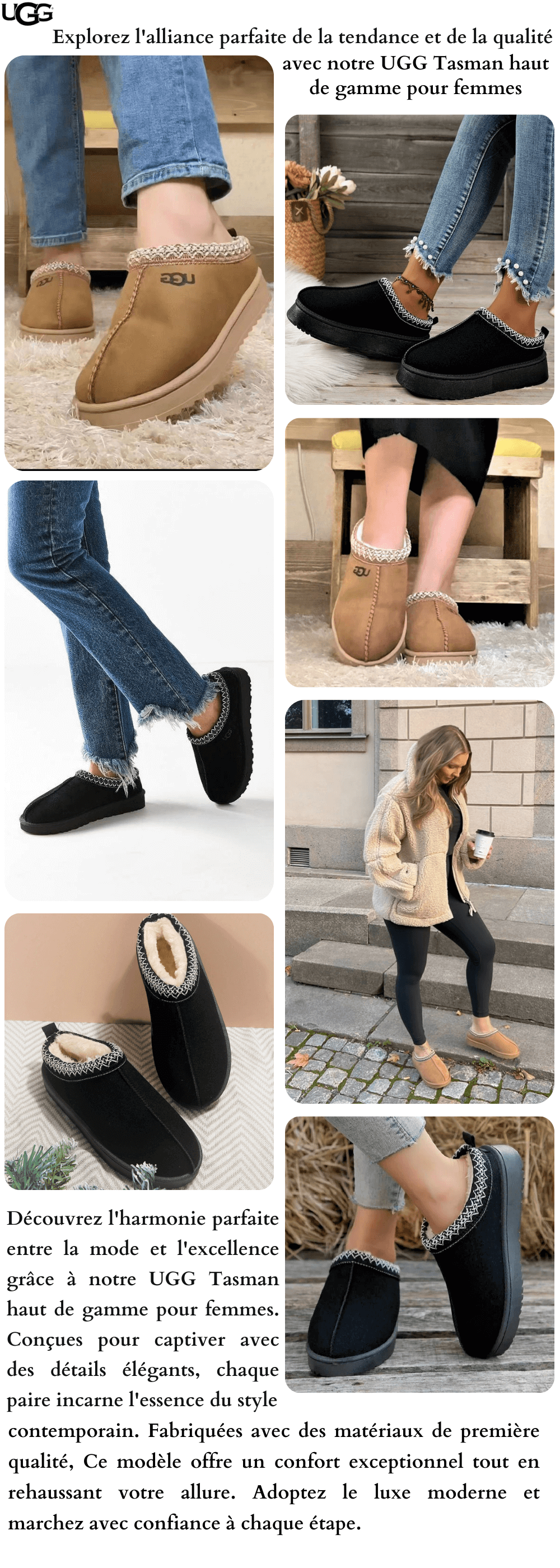 Explorez l'alliance parfaite de la tendance et de la qualité avec notre UGG Tasman pour femme haut de gamme (1)