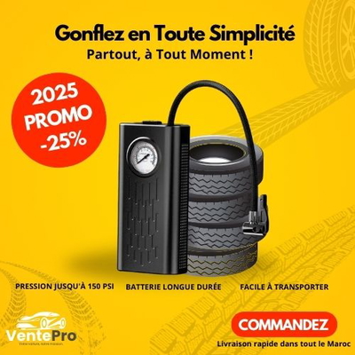 Compresseur d'Air Portatif Rechargeable avec Manomètre Intégré