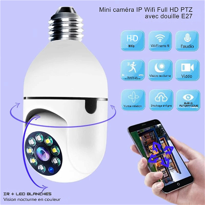 Mini PTZ Full HD Wifi IP Camera with Bulb E27 Socket