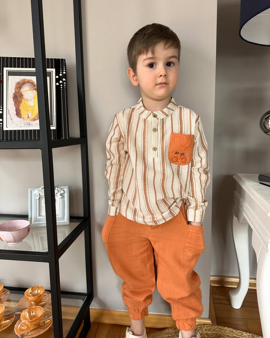 Çok sevilen takımımıza yeni renkler eklendi🧡Çizgili Müslin takım 2-3-4-5-6-7-8-9 yaş Kuzeyin üzerindeki 4 yaş (3)