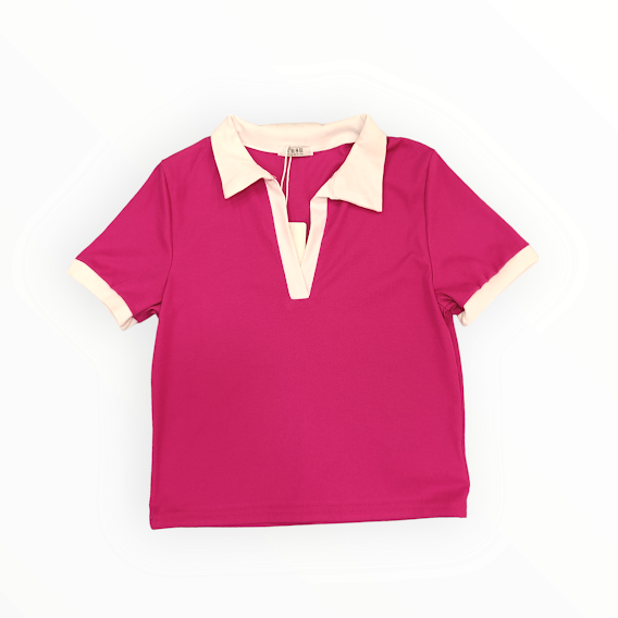 top tese avec col rose fushia