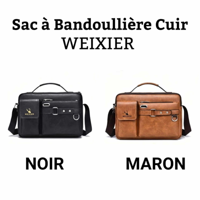 Sac à Bandoulière WEIXIER Cuir  NOIR / MARON